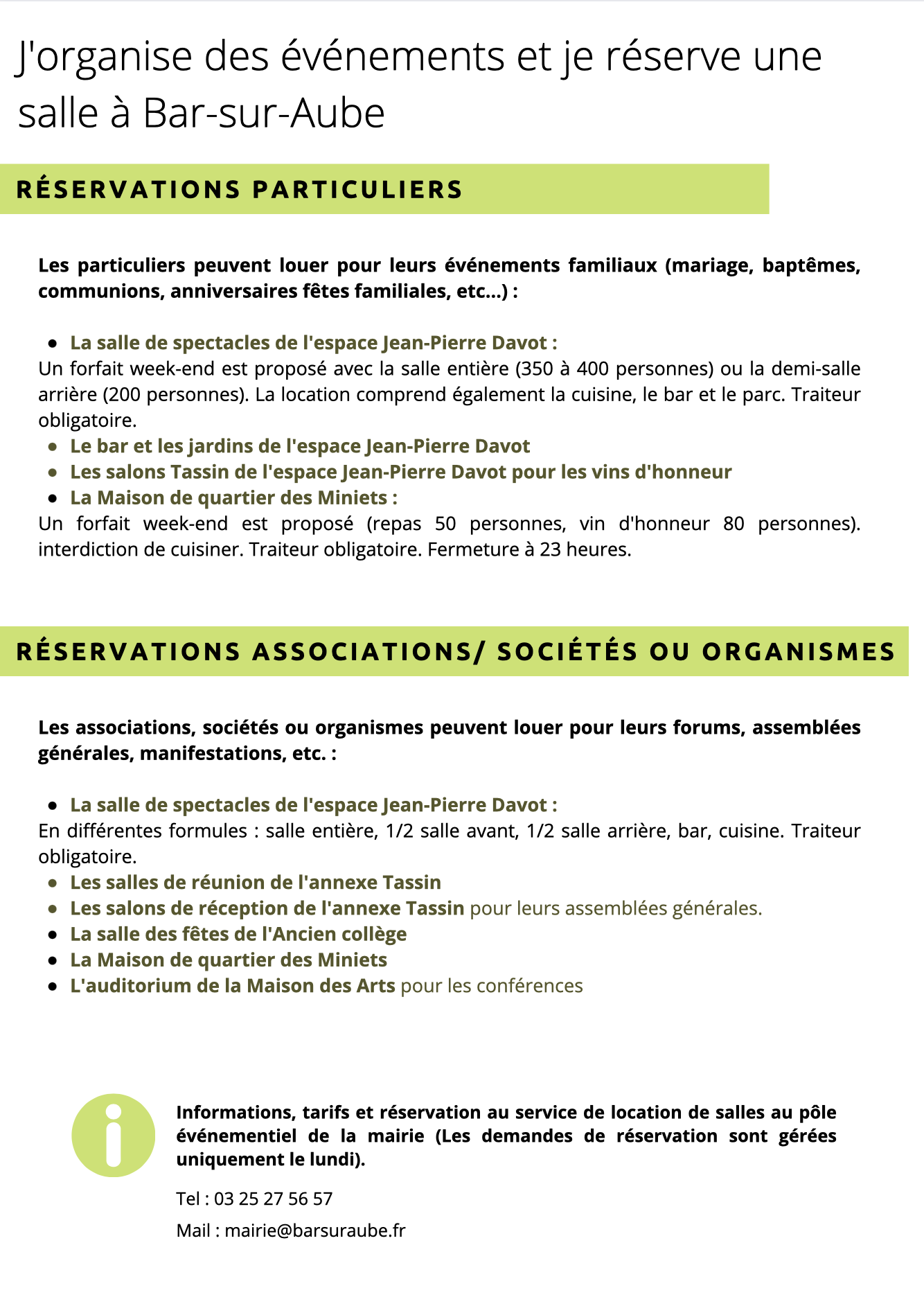 Location de salles particuliers associations organismes societés